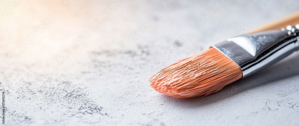 Paintbrush close-up on a light surface. Paintbrush close-up on a light surface.