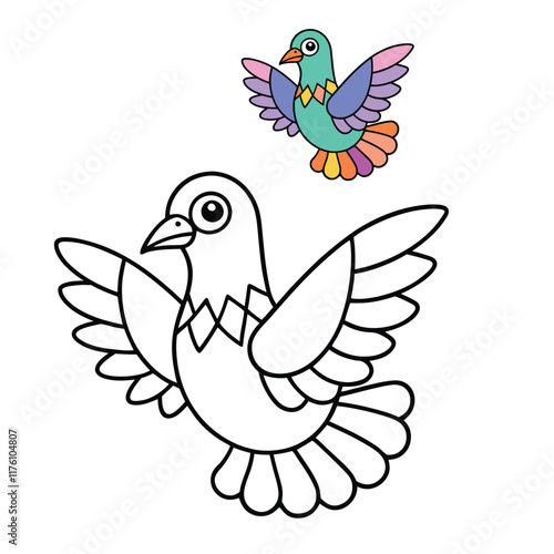 

A detailed psychedelic dove vector coloring page featuring intricate patterns, swirls, and vibrant designs. Perfect for relaxation and unleashing creative color combinations! photo