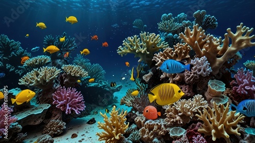 Wallpaper Mural Vibrant coral reef teeming with diverse fish species. (1) Torontodigital.ca