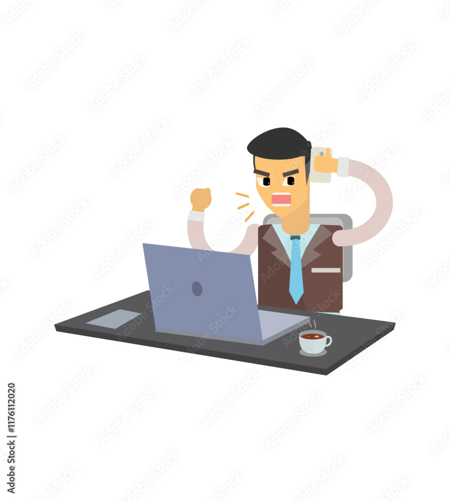 Vector illustration of male businessman character working in front of laptop, cute cartoon illustration Vector illustration of male businessman character working in front of laptop, cute cartoon illustration