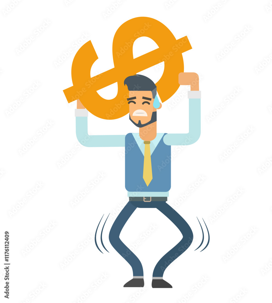 Vector illustration of a business man character with his money, cute cartoon illustration Vector illustration of a business man character with his money, cute cartoon illustration
