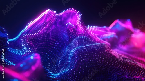 Vibrant luminous nodes on a glowing abstract surface in the darkness, highlighting futuristic design and digital energy.