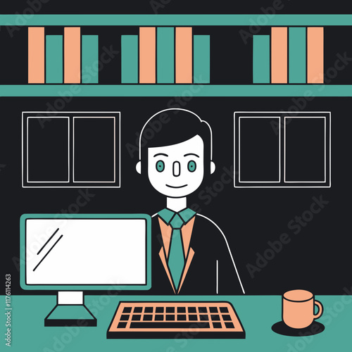 Office Worker in a Professional Environment, Vector Illustration