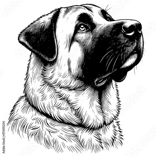 Hand drawn Kangal portrait, vector sketch isolated on white background.