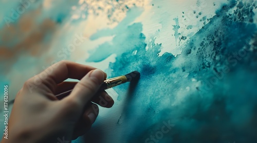Hand Painting Abstract Teal Watercolor Artwork