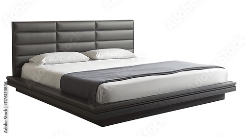 Contemporary Platform Bed with Upholstered Headboard photo