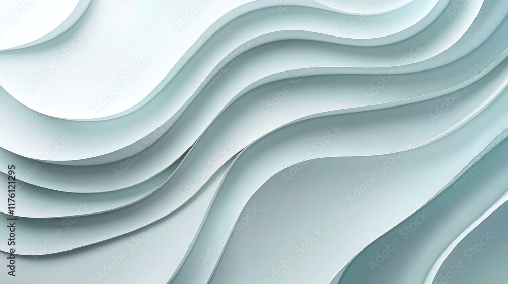 Obraz premium Abstract wavy layered background with light blue and white color palette.