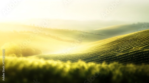 Sunset over the vineyards on bokeh background photo