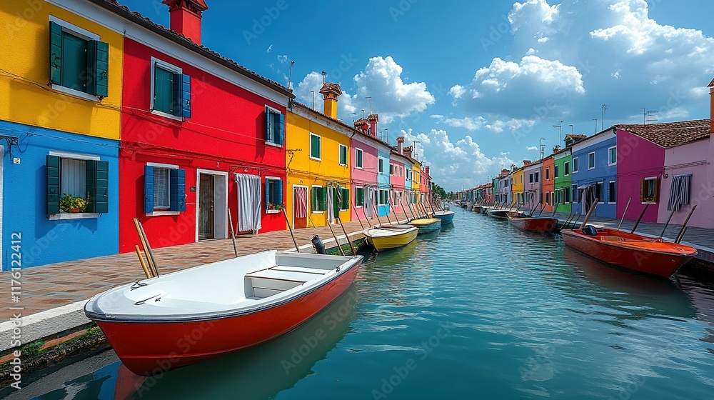 Obraz premium Colorful houses line a canal in Burano Italy