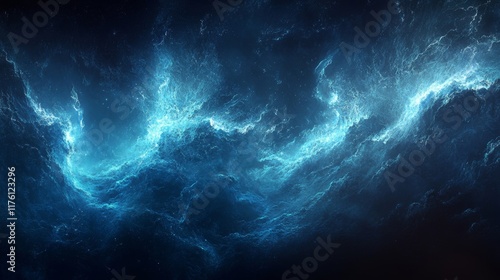 Wallpaper Mural Ethereal Blue Waves in Cosmic Ocean: Captivating Abstract Depiction of Celestial Forces Unveiling the Majestic Mysteries of the Universe in Tranquil Motion Torontodigital.ca