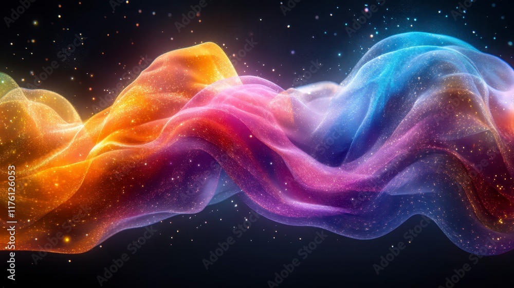 Colorful abstract wave with glowing particles. Colorful abstract wave with glowing particles.