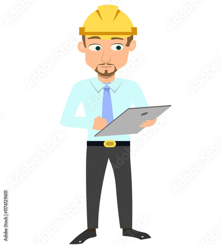 cute architect cartoon illustration, male architect cartoon character