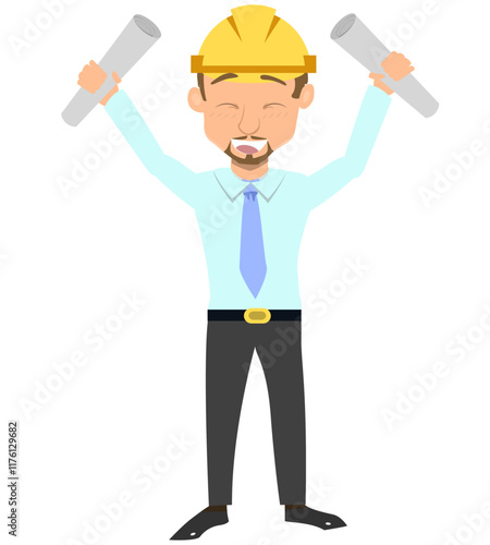 cute architect cartoon illustration, male architect cartoon character