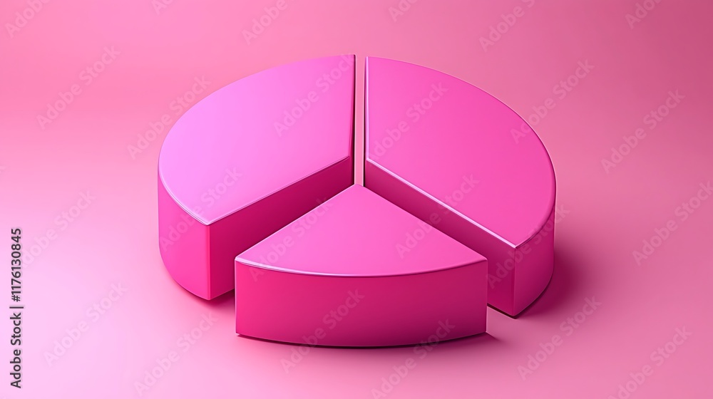Fototapeta premium Pink pie chart segments, data analysis, minimal background, marketing presentation