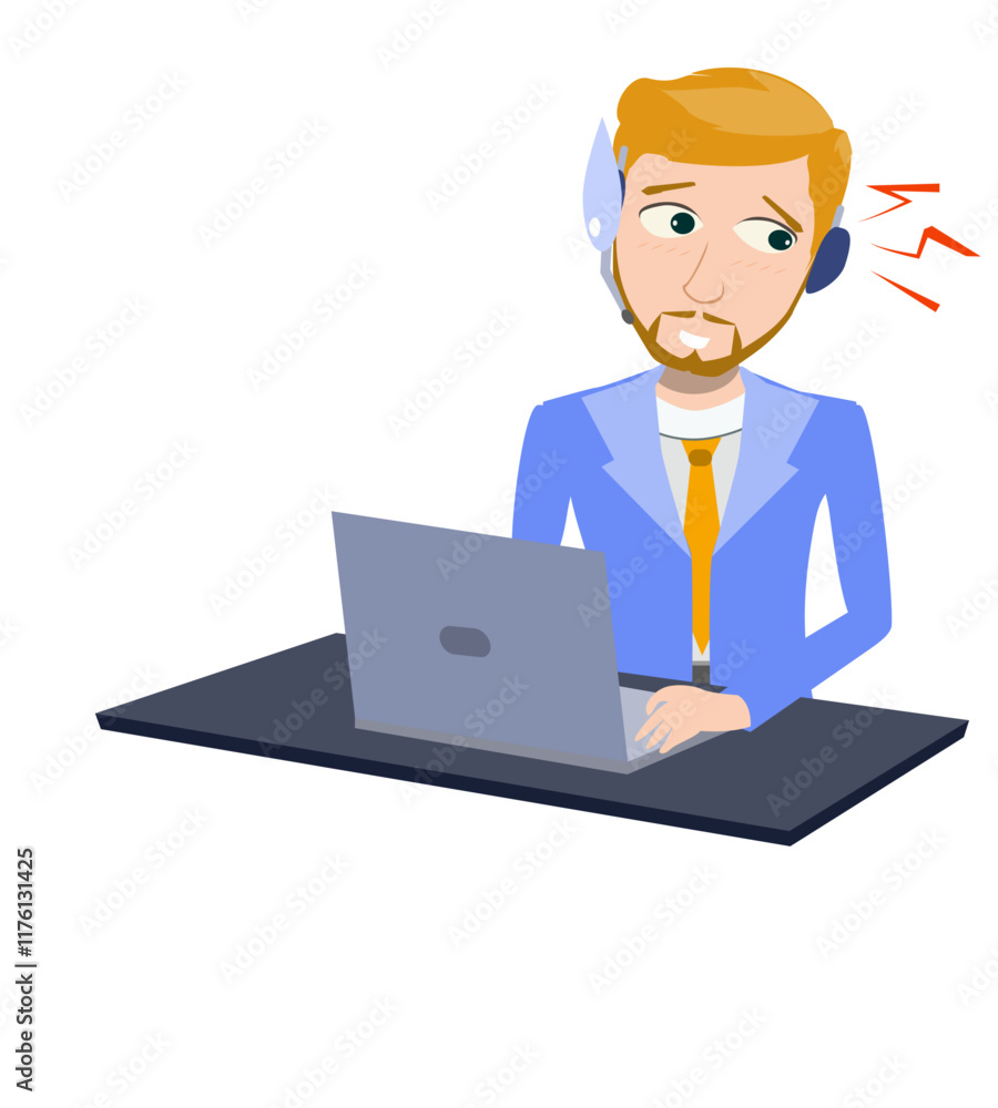 Cartoon Support Agent Receiving Good News Cartoon Support Agent Receiving Good News