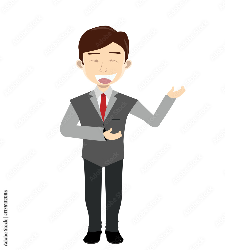 Happy Cartoon Businessman Gesturing and Laughing Happy Cartoon Businessman Gesturing and Laughing