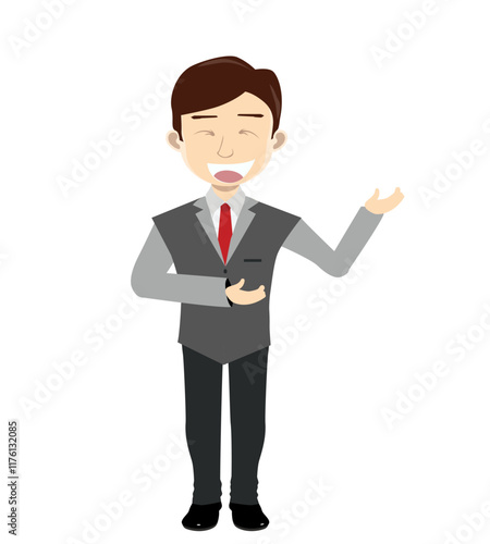 Happy Cartoon Businessman Gesturing and Laughing