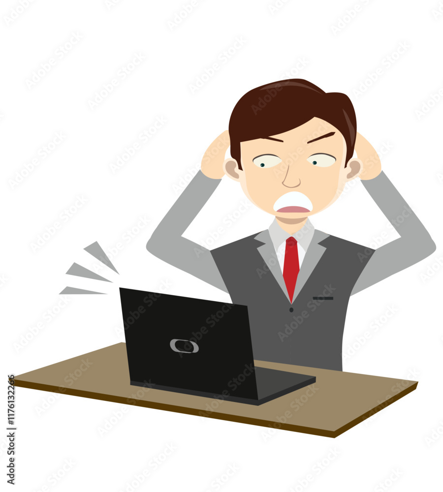 Cartoon Businessman Frustrated with Computer Problem Cartoon Businessman Frustrated with Computer Problem
