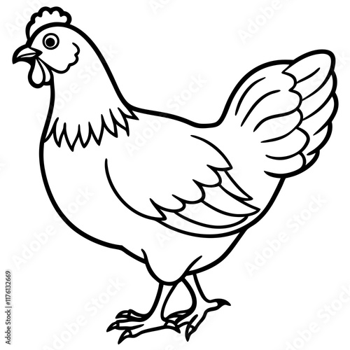 Cute  Line Art Chicken Silhouette Black Vector Illustration