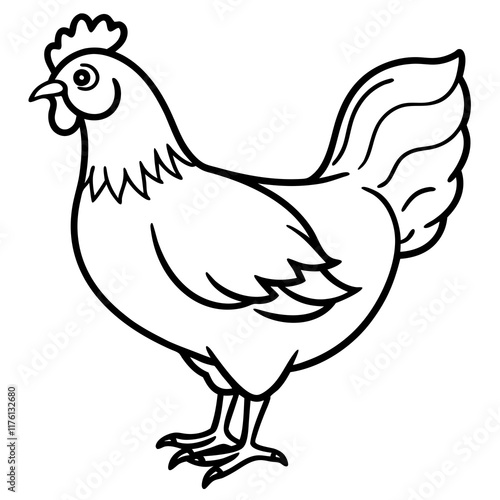 Cute  Line Art Chicken Silhouette Black Vector Illustration