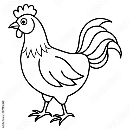 Cute  Line Art Chicken Silhouette Black Vector Illustration