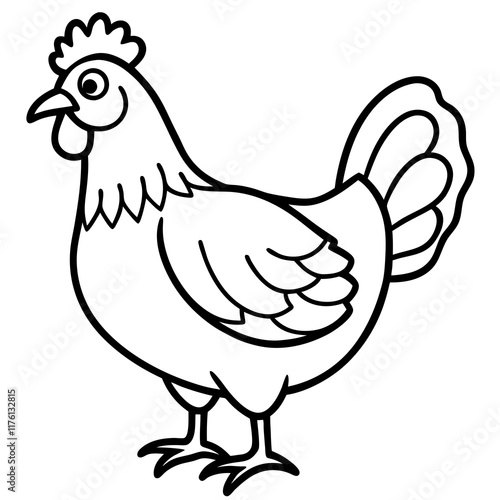 Cute  Line Art Chicken Silhouette Black Vector Illustration