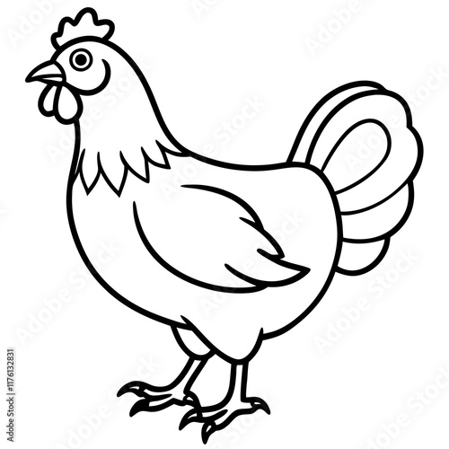 Cute  Line Art Chicken Silhouette Black Vector Illustration