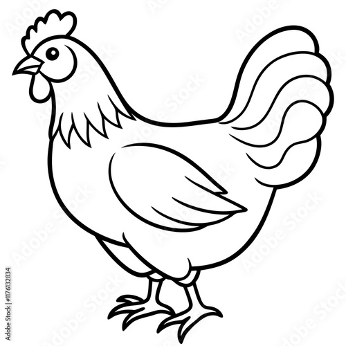Cute  Line Art Chicken Silhouette Black Vector Illustration