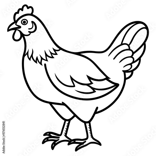 Cute  Line Art Chicken Silhouette Black Vector Illustration