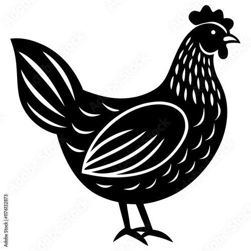 Cute  Line Art Chicken Silhouette Black Vector Illustration