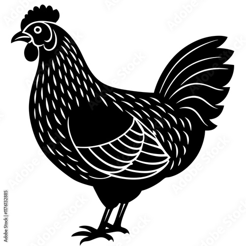 Cute  Line Art Chicken Silhouette Black Vector Illustration