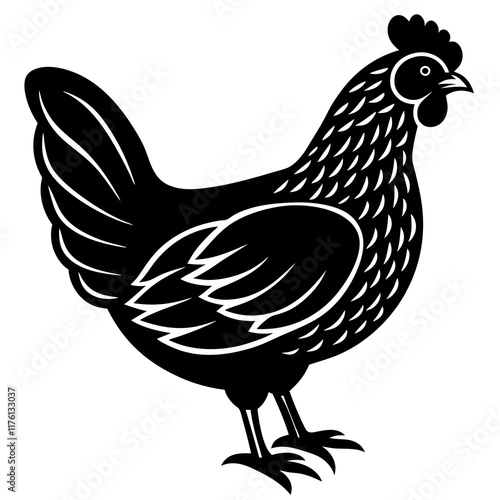 Cute  Line Art Chicken Silhouette Black Vector Illustration