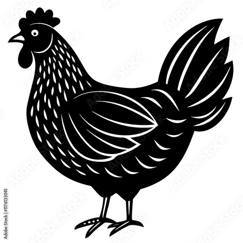 Cute  Line Art Chicken Silhouette Black Vector Illustration