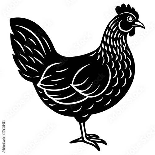 Cute  Line Art Chicken Silhouette Black Vector Illustration