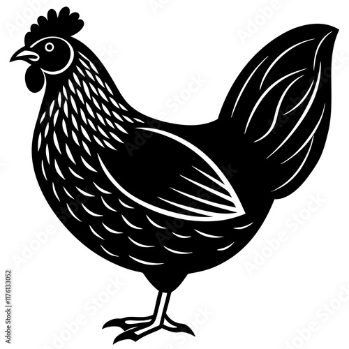 Cute  Line Art Chicken Silhouette Black Vector Illustration