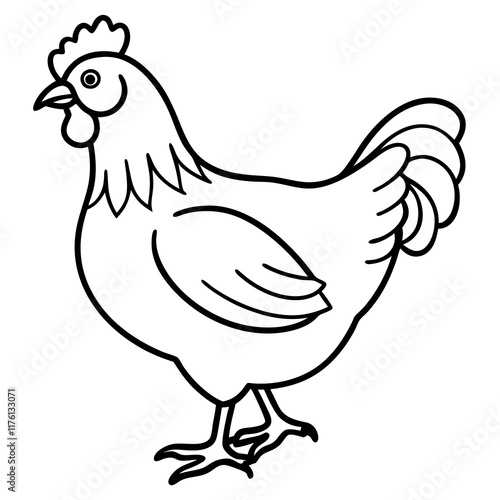 Cute  Line Art Chicken Silhouette Black Vector Illustration