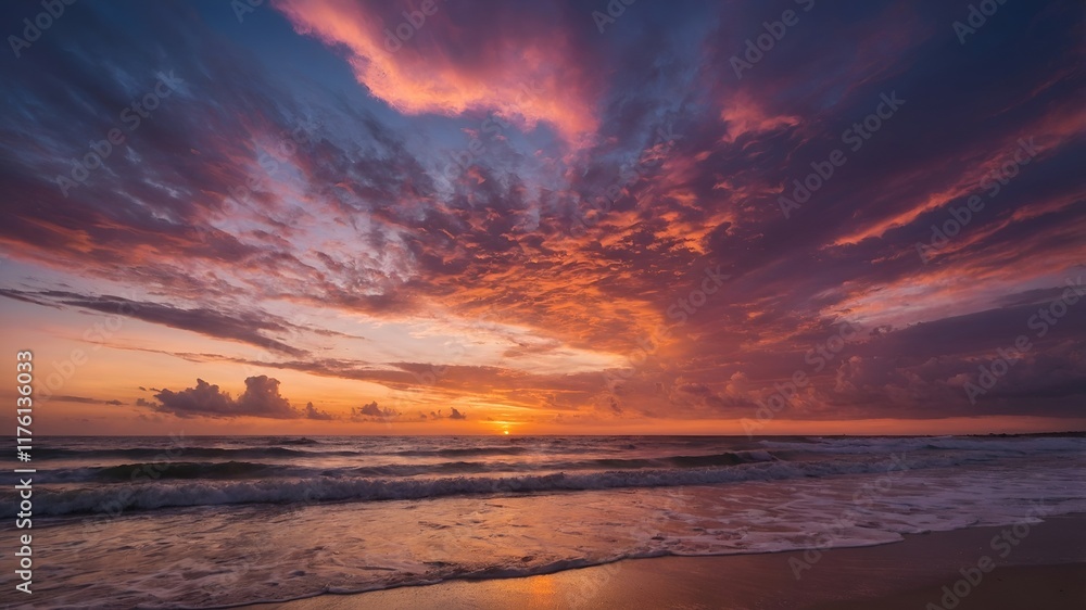 Naklejka premium background image of the sky at sunset on the beach