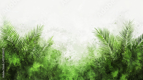 Green palm fronds on textured white background. photo