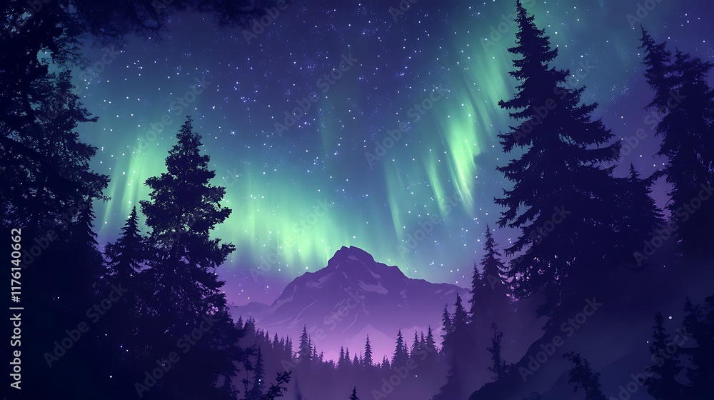 Naklejka premium Aurora Borealis over Majestic Mountains