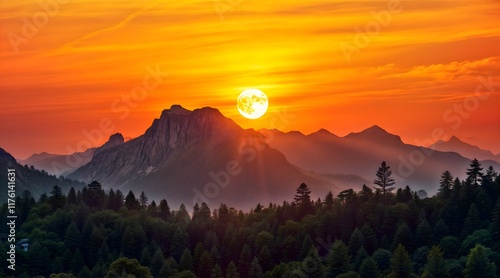 Witness the breathtaking sunrise painting the majestic mountain peaks in hues of fiery orange and gold.  The sunbeams pierce through the mist, creating a truly awe-inspiring sight.