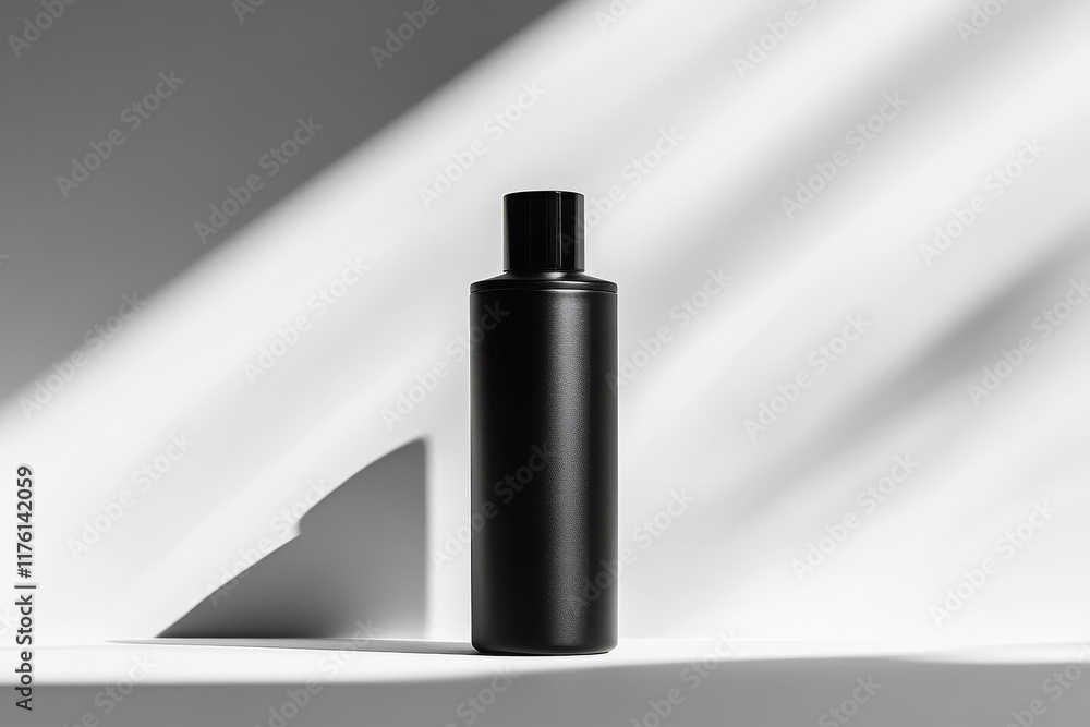A sleek black bottle stands against a minimalist backdrop, emphasizing modern design. A sleek black bottle stands against a minimalist backdrop, emphasizing modern design.
