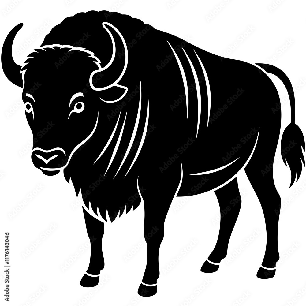 Fototapeta premium Cute Line Art Bison Silhouette Black Vector Illustration
