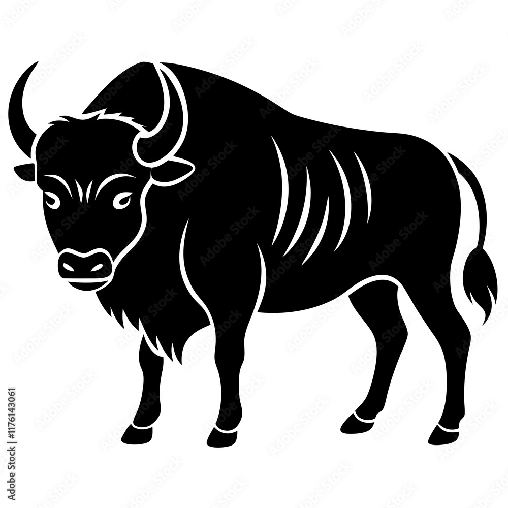 Fototapeta premium Cute Line Art Bison Silhouette Black Vector Illustration