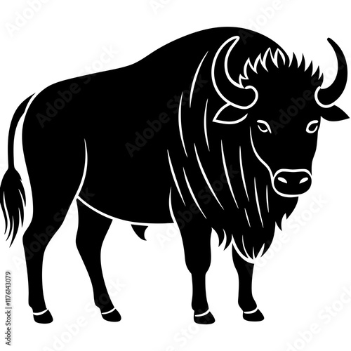 Cute  Line Art Bison Silhouette Black Vector Illustration photo