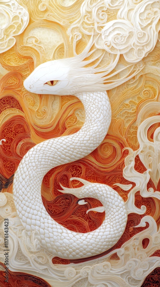 Obraz premium Happy Chinese New Year, year of the snake zodiac sign hanging beautiful on red background.