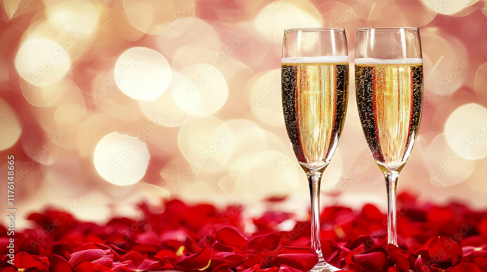 Romantic Celebration with Champagne and Candlelight Ambiance. Concept of Love, Romance, Celebration, and Intimacy.. Valentine's Day. Copy space Romantic Celebration with Champagne and Candlelight Ambiance. Concept of Love, Romance, Celebration, and Intimacy.. Valentine's Day. Copy space