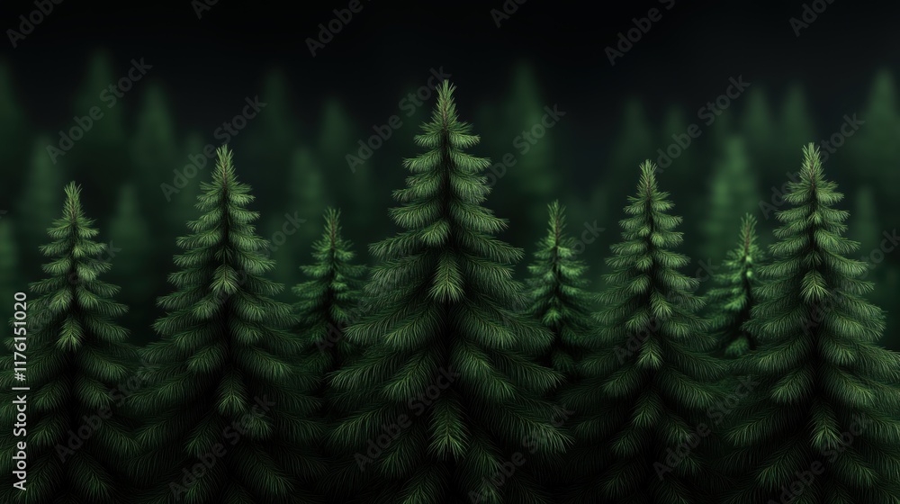 Obraz premium Dense evergreen forest in a mysterious dark setting