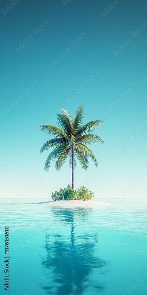 Lone palm tree on a tiny tropical island in turquoise water. Lone palm tree on a tiny tropical island in turquoise water.
