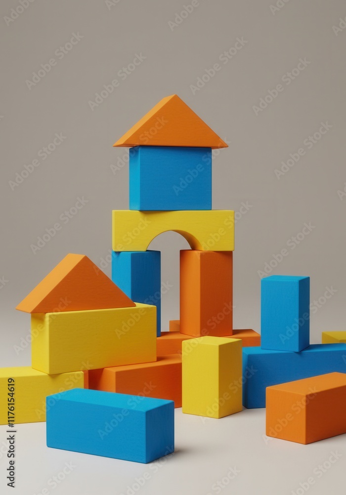 Obraz premium Colorful wooden blocks stacked in creative tower arrangement for child's play