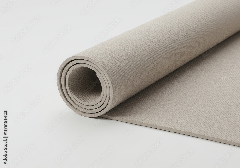 Rolled yoga mat on clean minimal surface for fitness and wellness Rolled yoga mat on clean minimal surface for fitness and wellness
